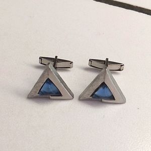 Vintage Triangle Sliver Toned with blue stone Unisex Cufflinks